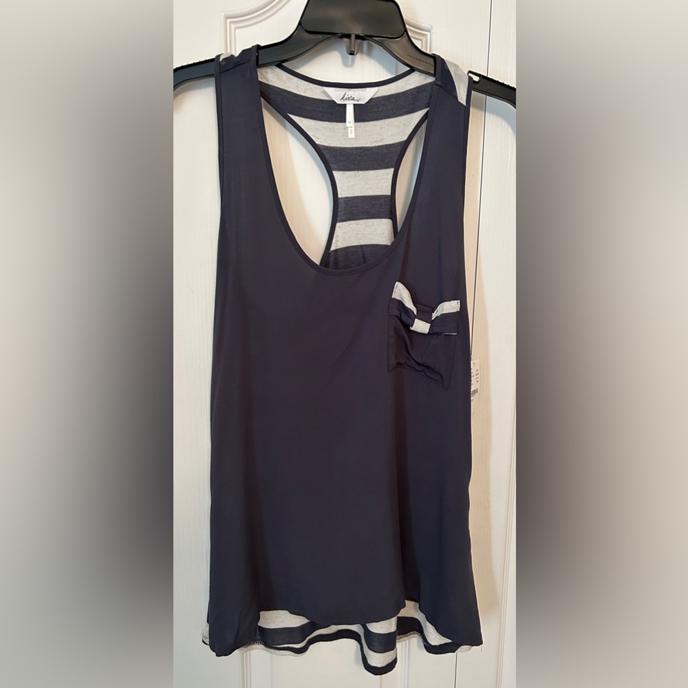 Kirra: Blue/tan striped, scoop neck tank top, size M